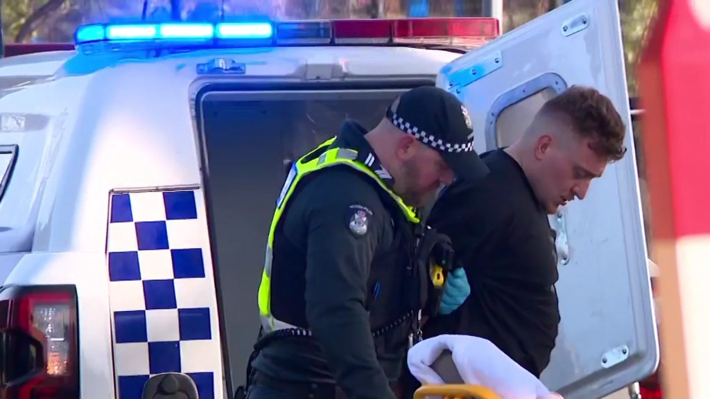 Police arresting the man beside a divisional van after the Pascoe Vale South incident